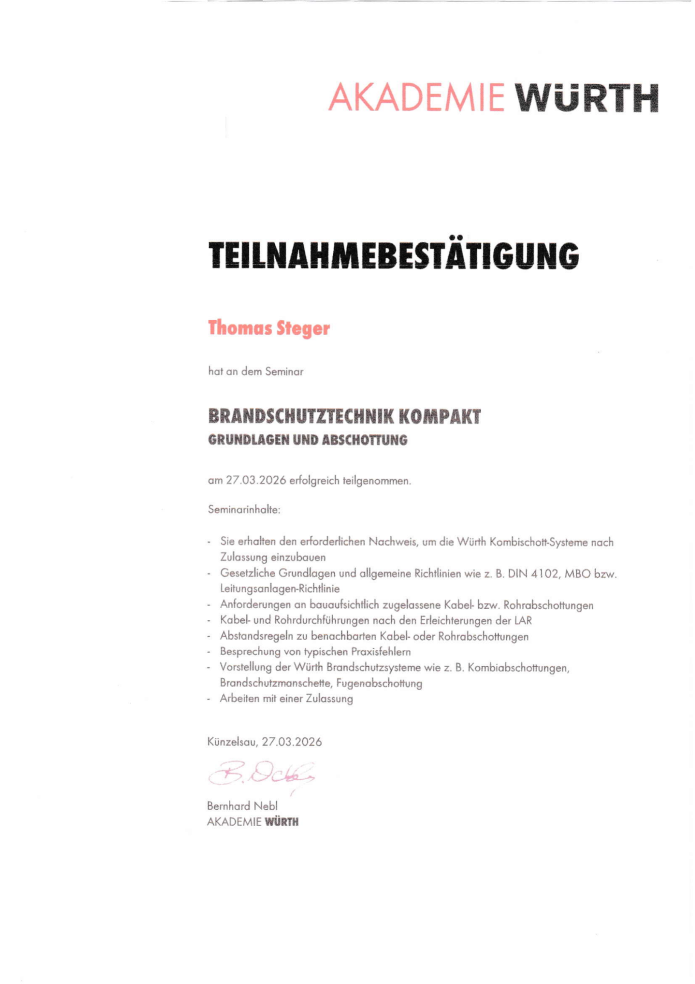 Branschutz Schottung Würth System