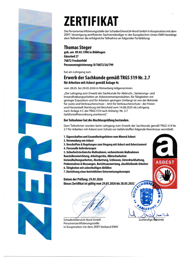 TRGS 519 Sachkundenachweis