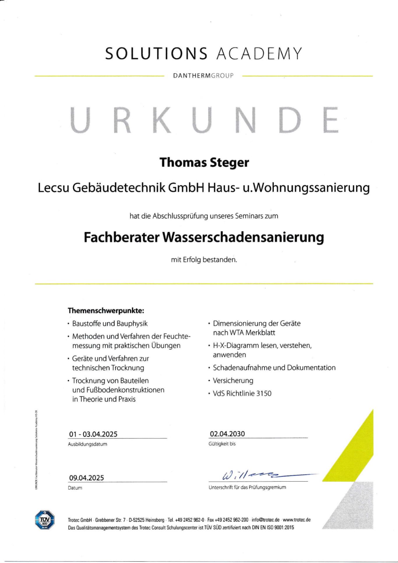 Fachberater Wasserschadensanierung